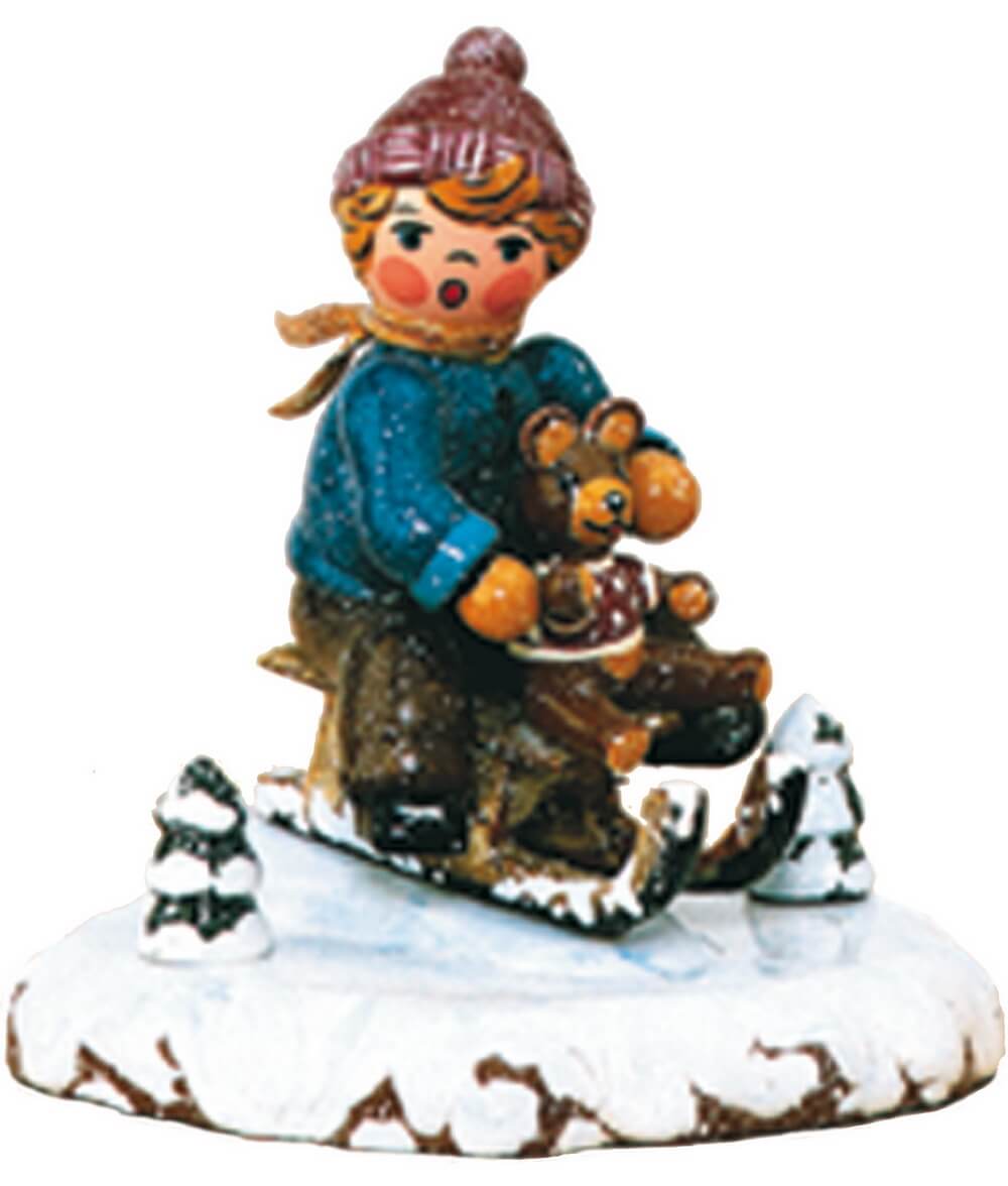 Miniature winter child sleigh driver, 7 cm, colored by Hubrig Volkskunst