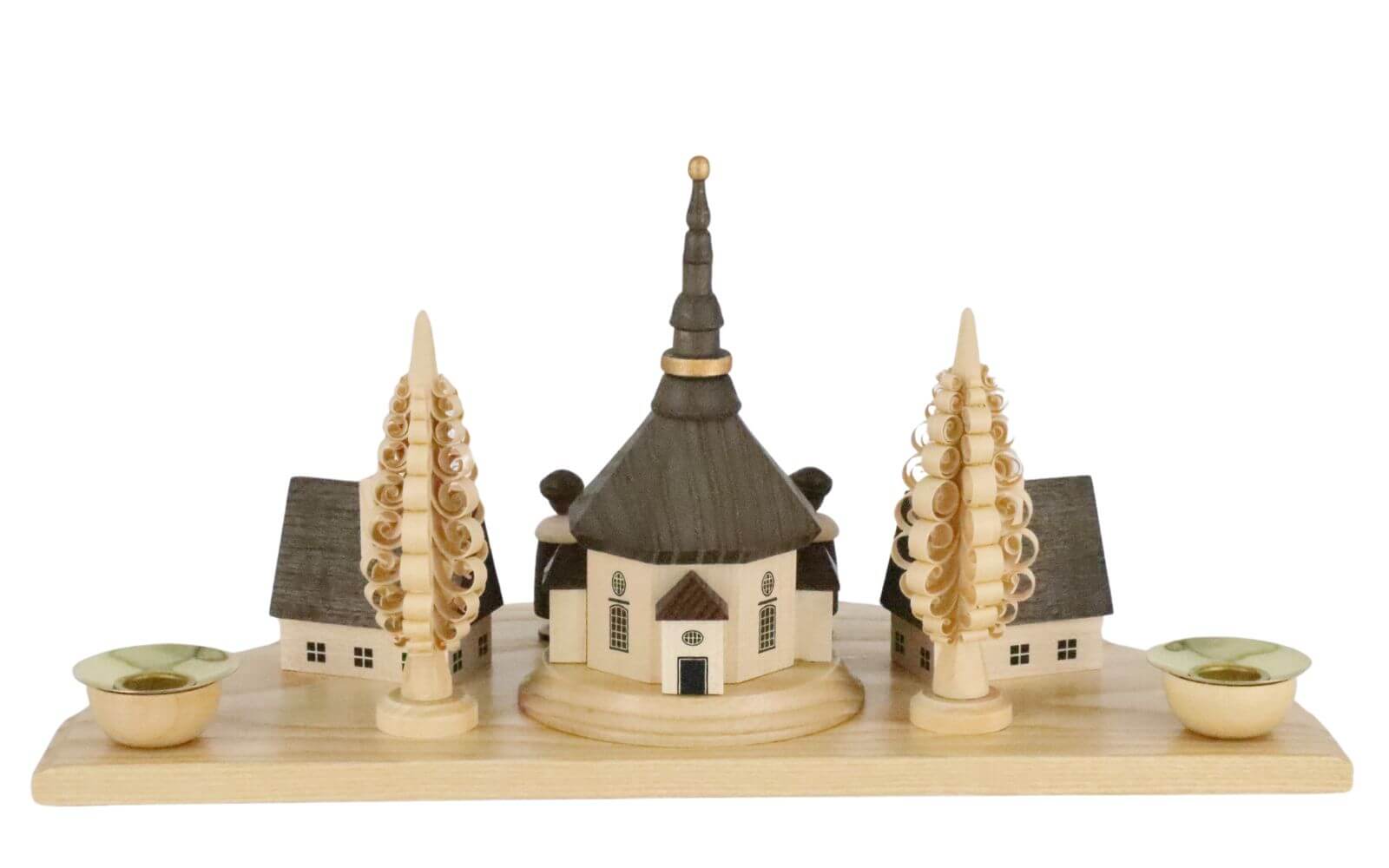 Candle holder with Seiffen village and currende, natural, 30 cm by Albin Preißler_3