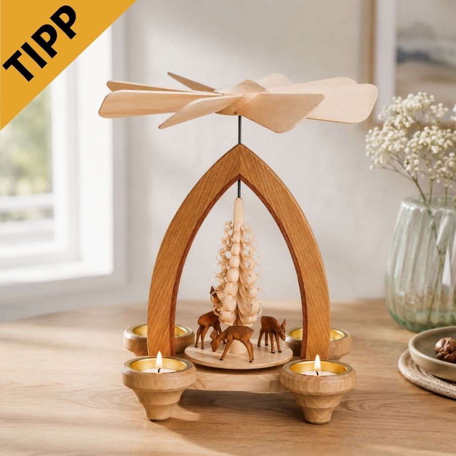 Teelichtpyramide mit Rehen, 26 cm von Heinz Lorenz