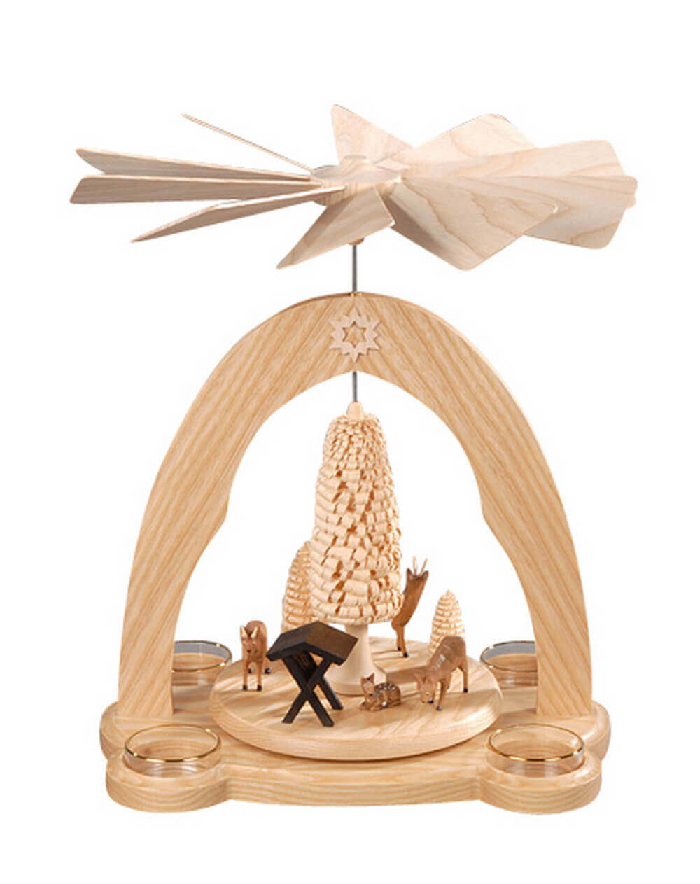 Tealight pyramid manger with hooped animals, 28 cm by Albin Preißler