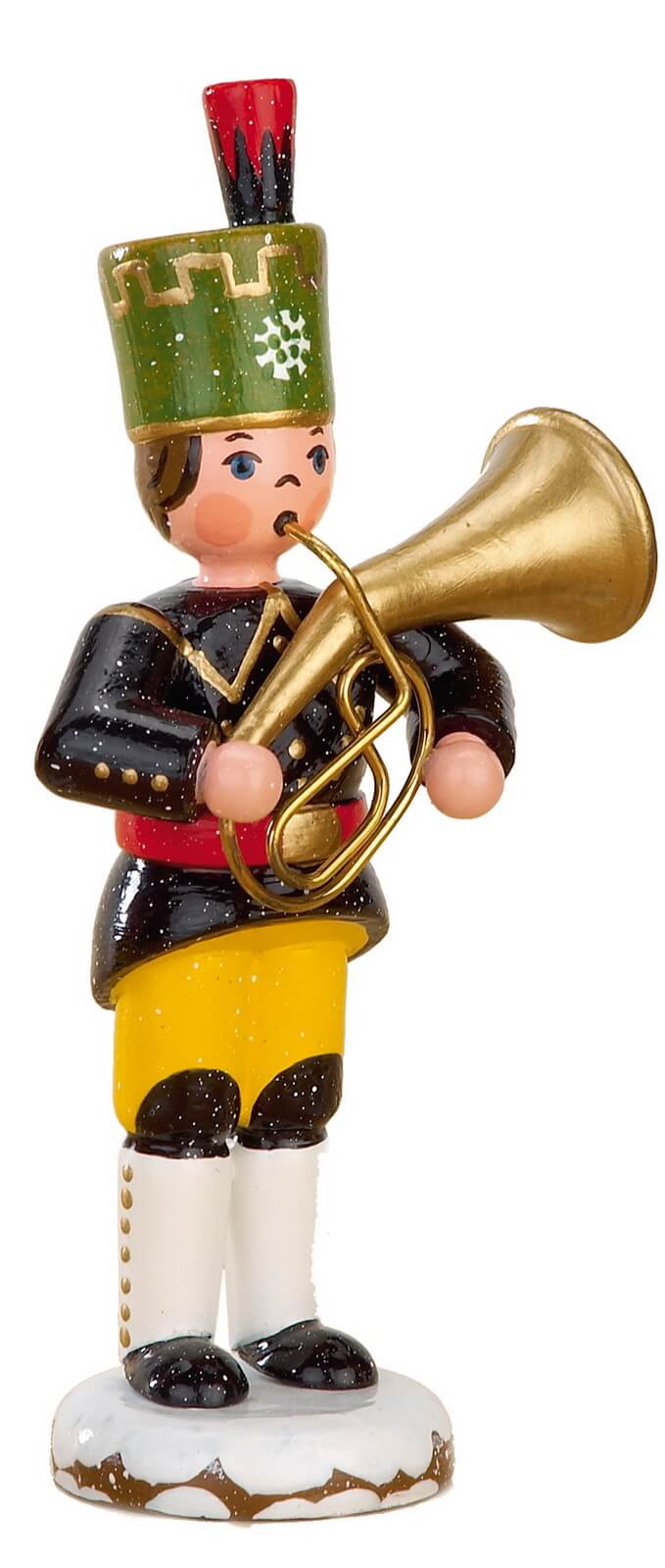 Winter child miner with tenor horn, 9 cm, colored by Hubrig Volkskunst