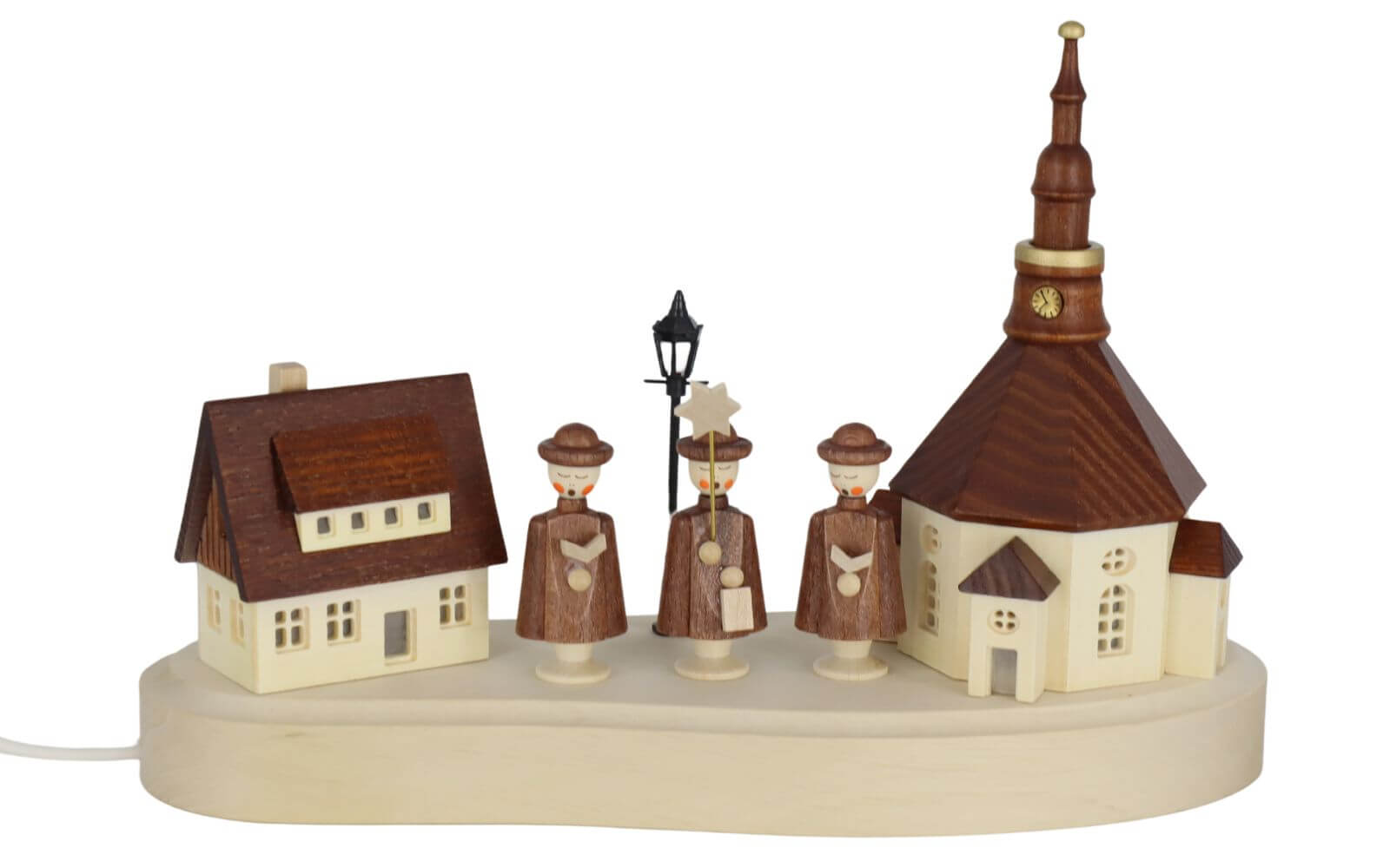 Pedestal with Seiffen village and currende, 20 cm, natural by SEIFFEN.COM_2