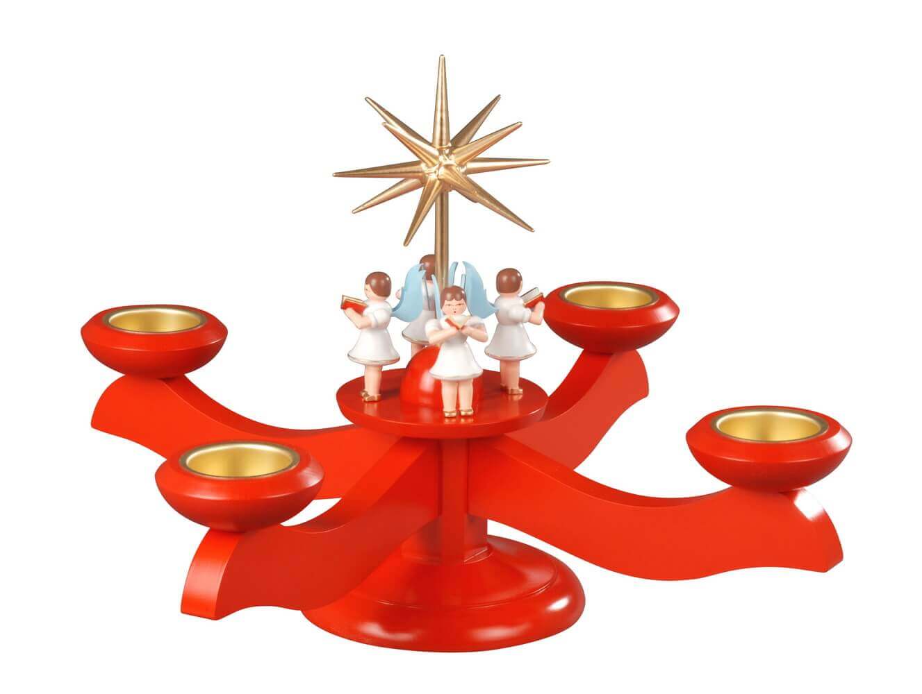 Advent candlestick for tea lights with 4 angels, 26 cm, colored by Albin Preißler