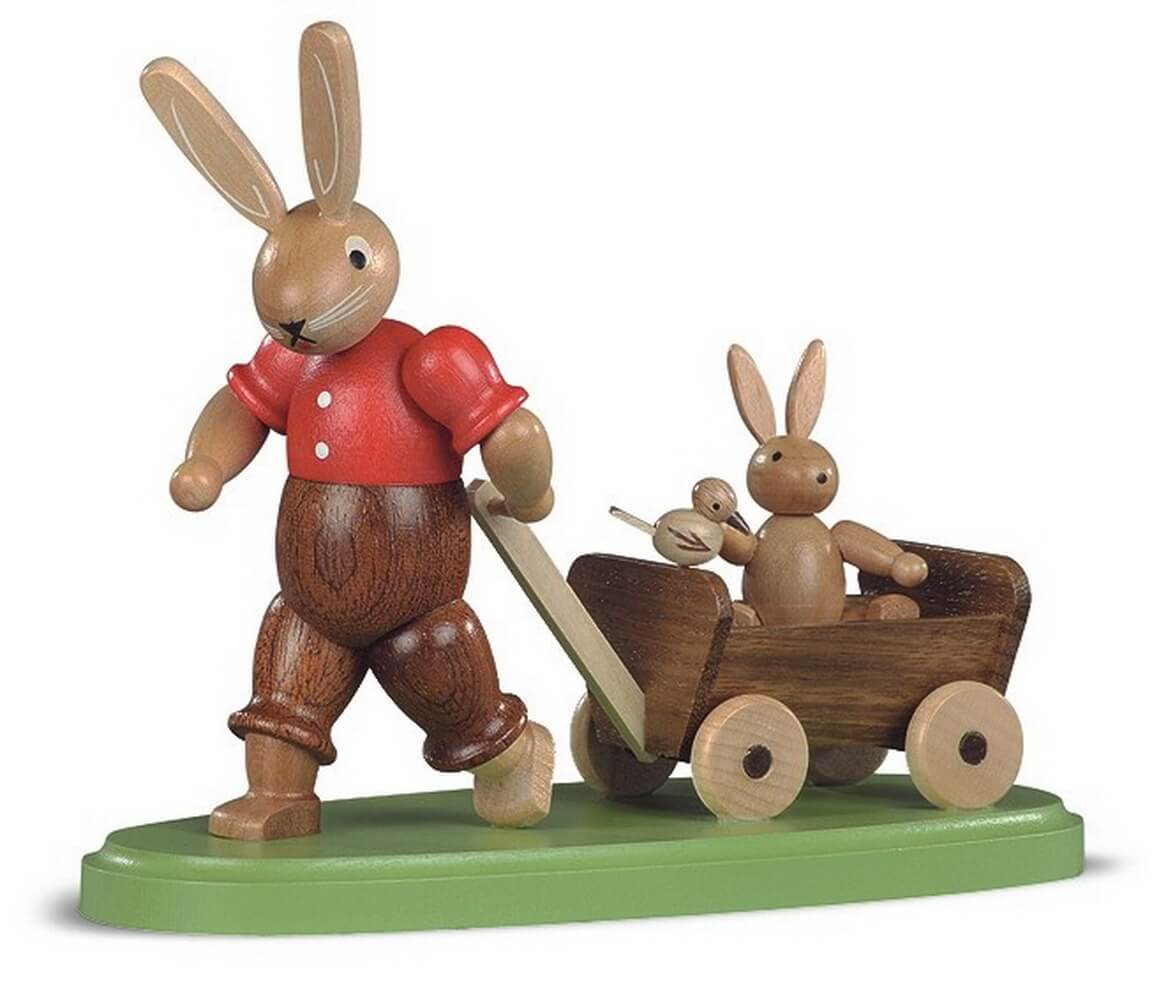 Easter bunny father with child on handcart by Müller Kleinkunst