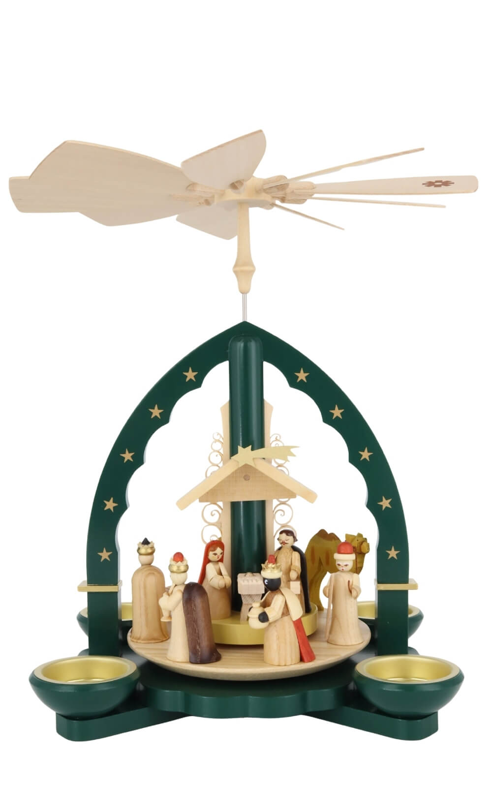 Christmas pyramid depicting the birth of Christ for tea lights and candles, green, 28 cm by Richard Glässer_1