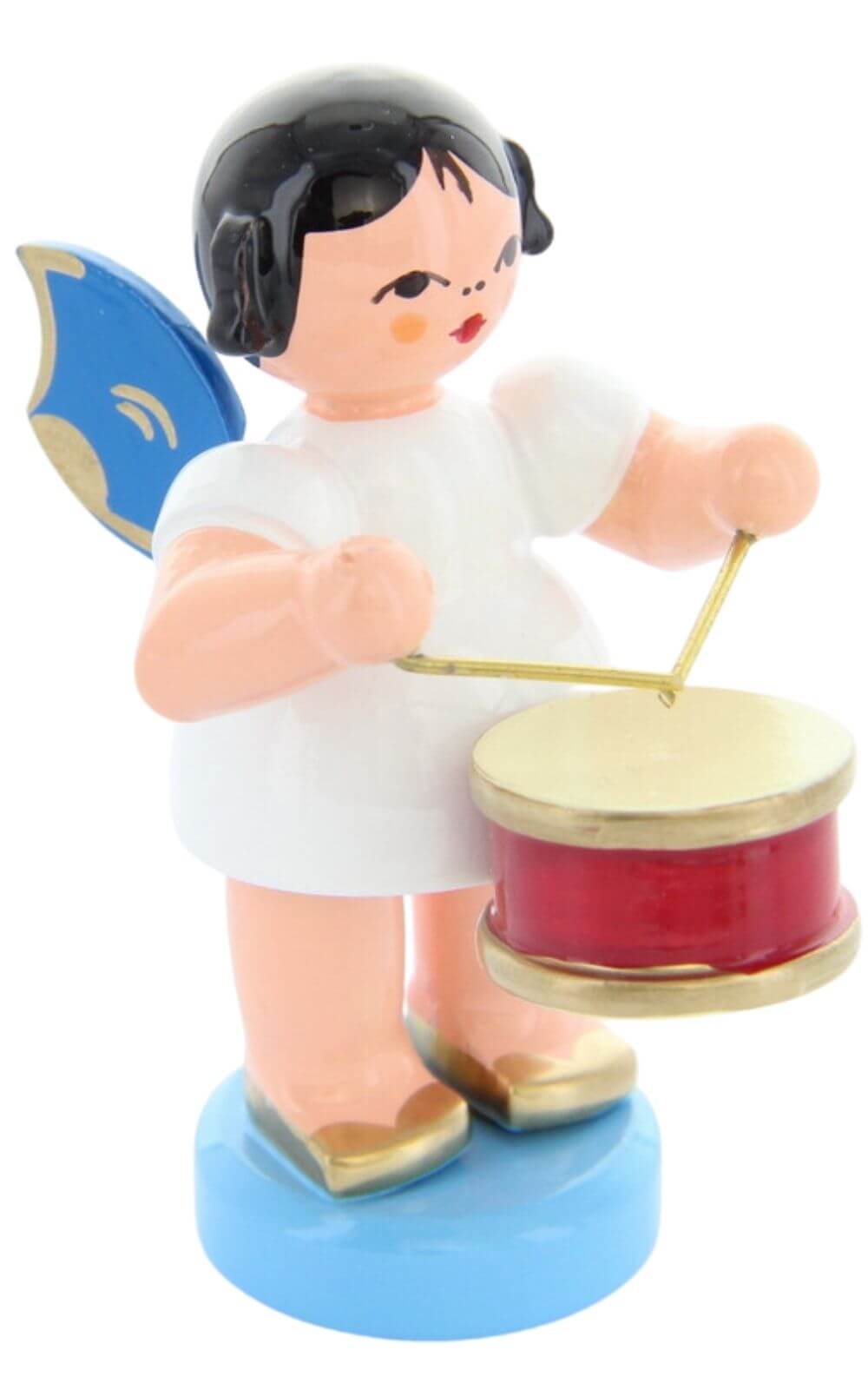 Christmas angel standing with drum and blue wings by Figurenland Uhlig GmbH