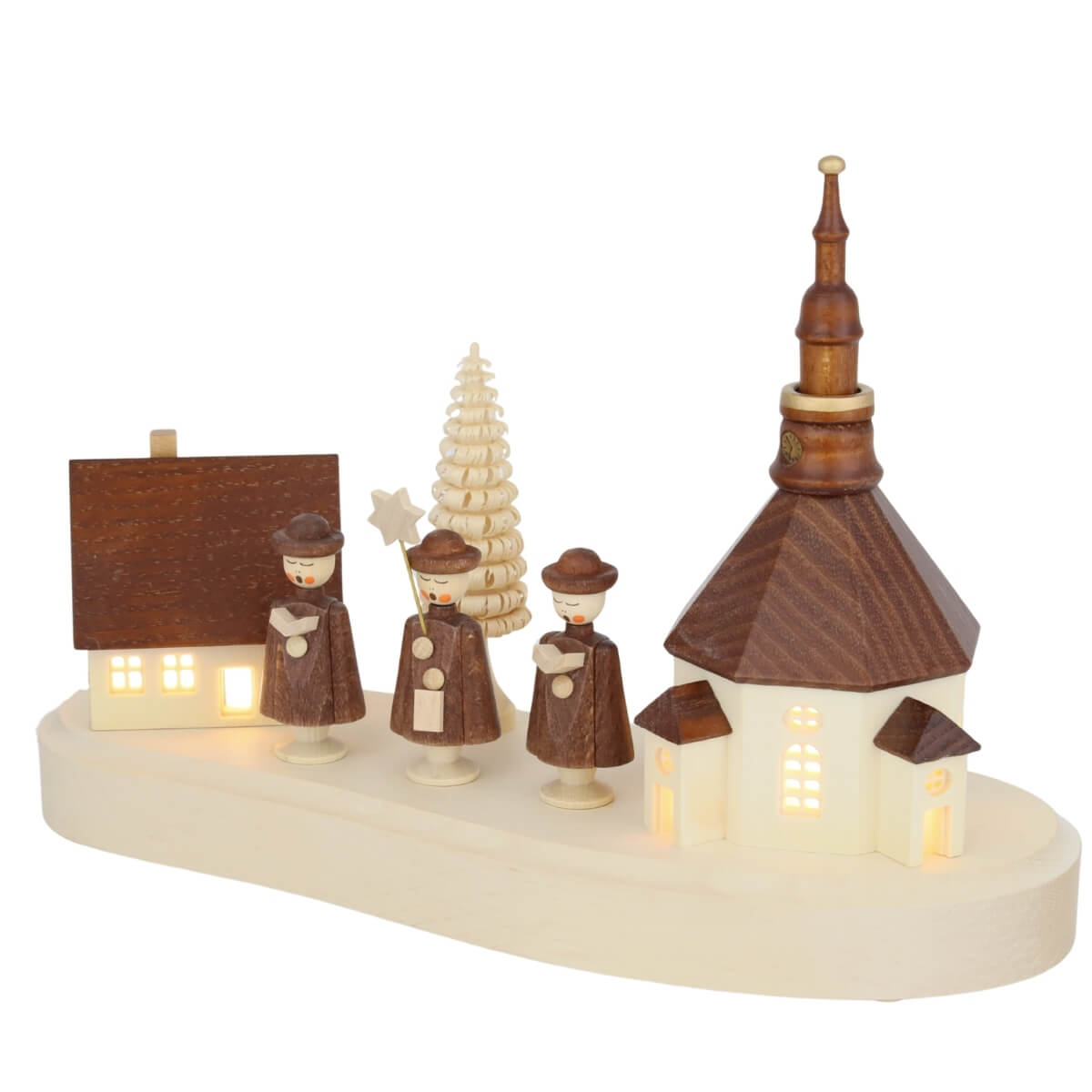 Pedestal Seiffen village with Kurrende, electrically illuminated by SEIFFEN.COM