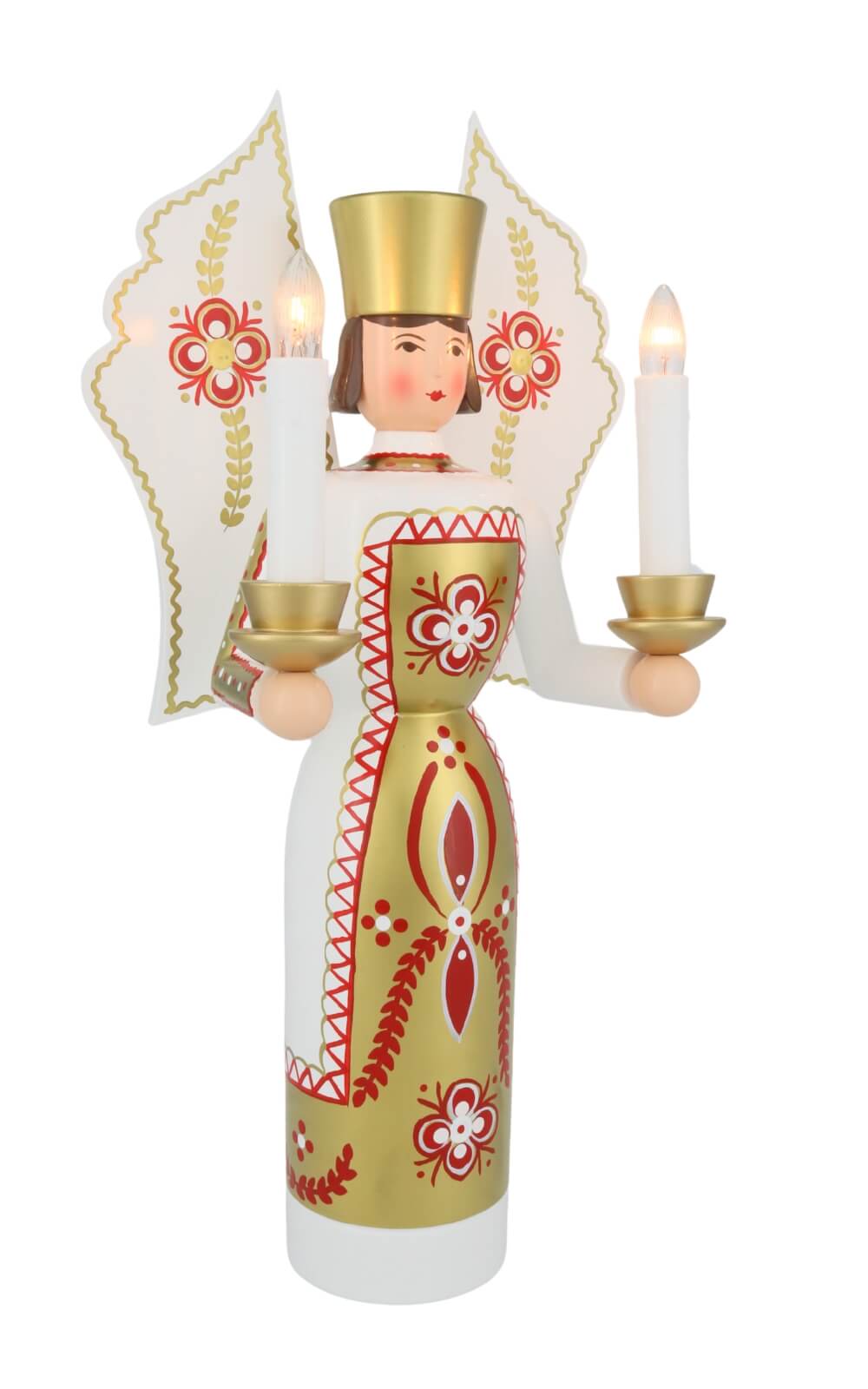 Angel and miner white - gold, 36 cm, electrically illuminated by Holzkunst Gahlenz_2