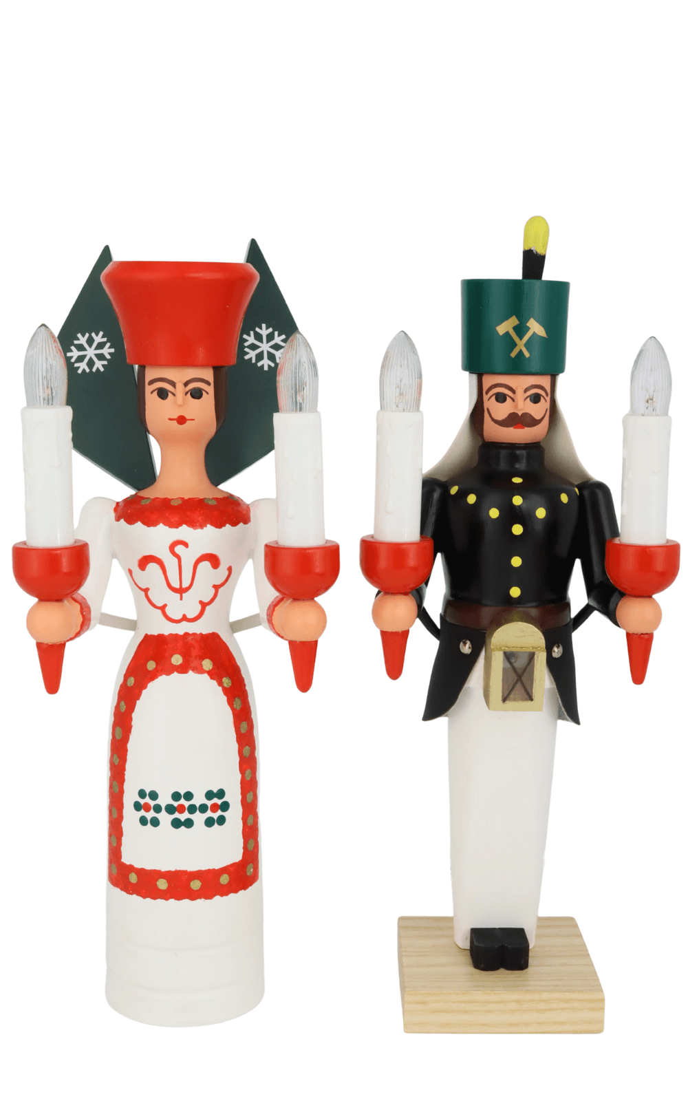Angel and miner, 26 cm, colored, electrically illuminated by SEIFFEN.COM