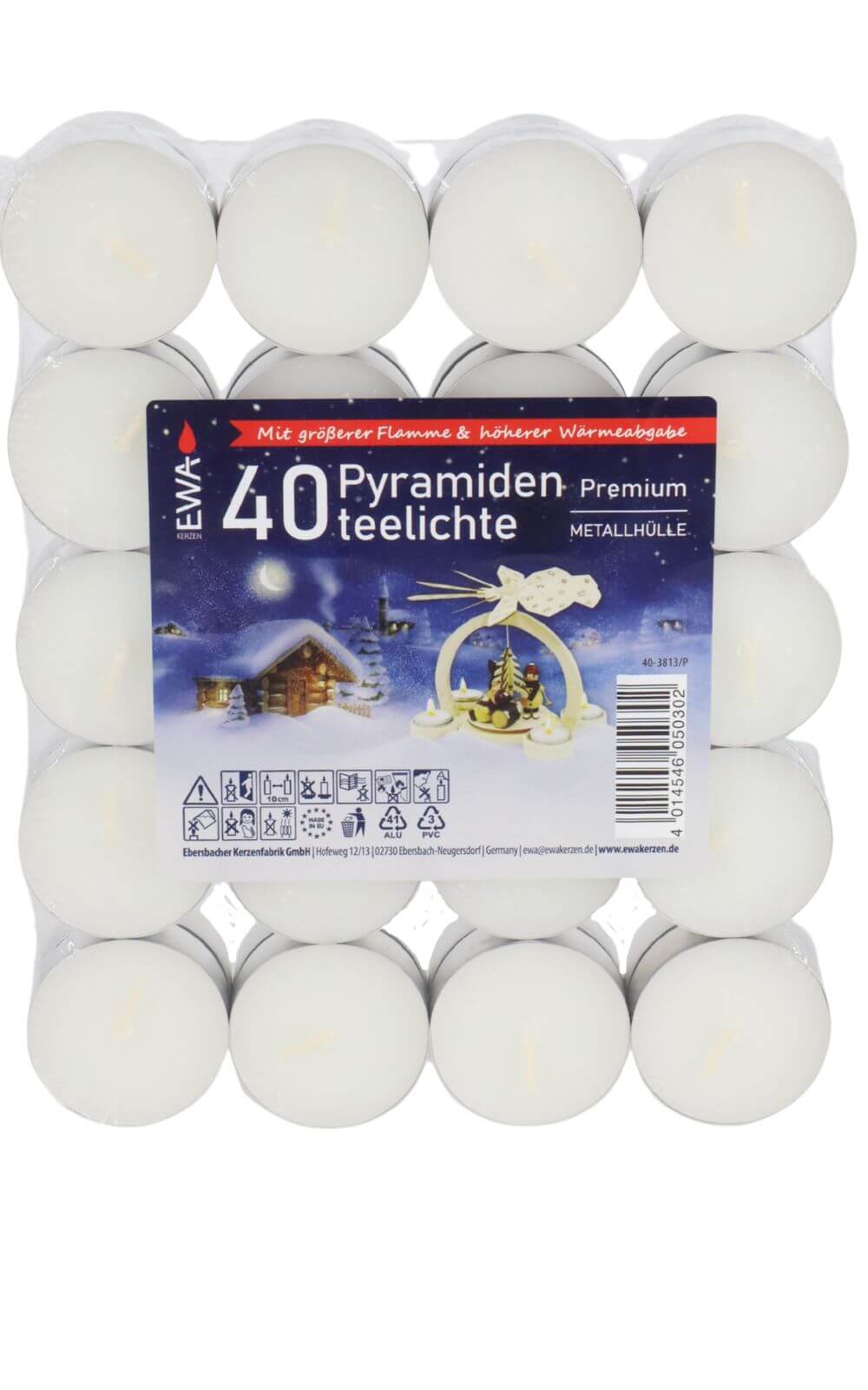 EWA pyramid tea lights in metal sleeve, 40 pieces_pic1