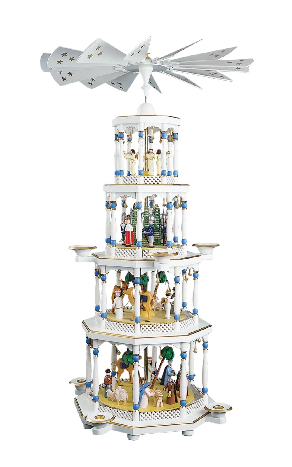 Christmas pyramid of the Nativity of Christ, 4-tiers, white by Richard Glässer