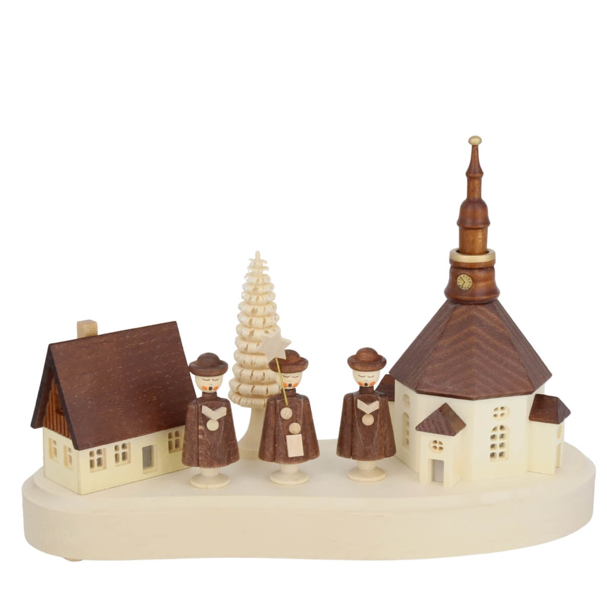 Pedestal Seiffen village with Kurrende, electrically illuminated by SEIFFEN.COM