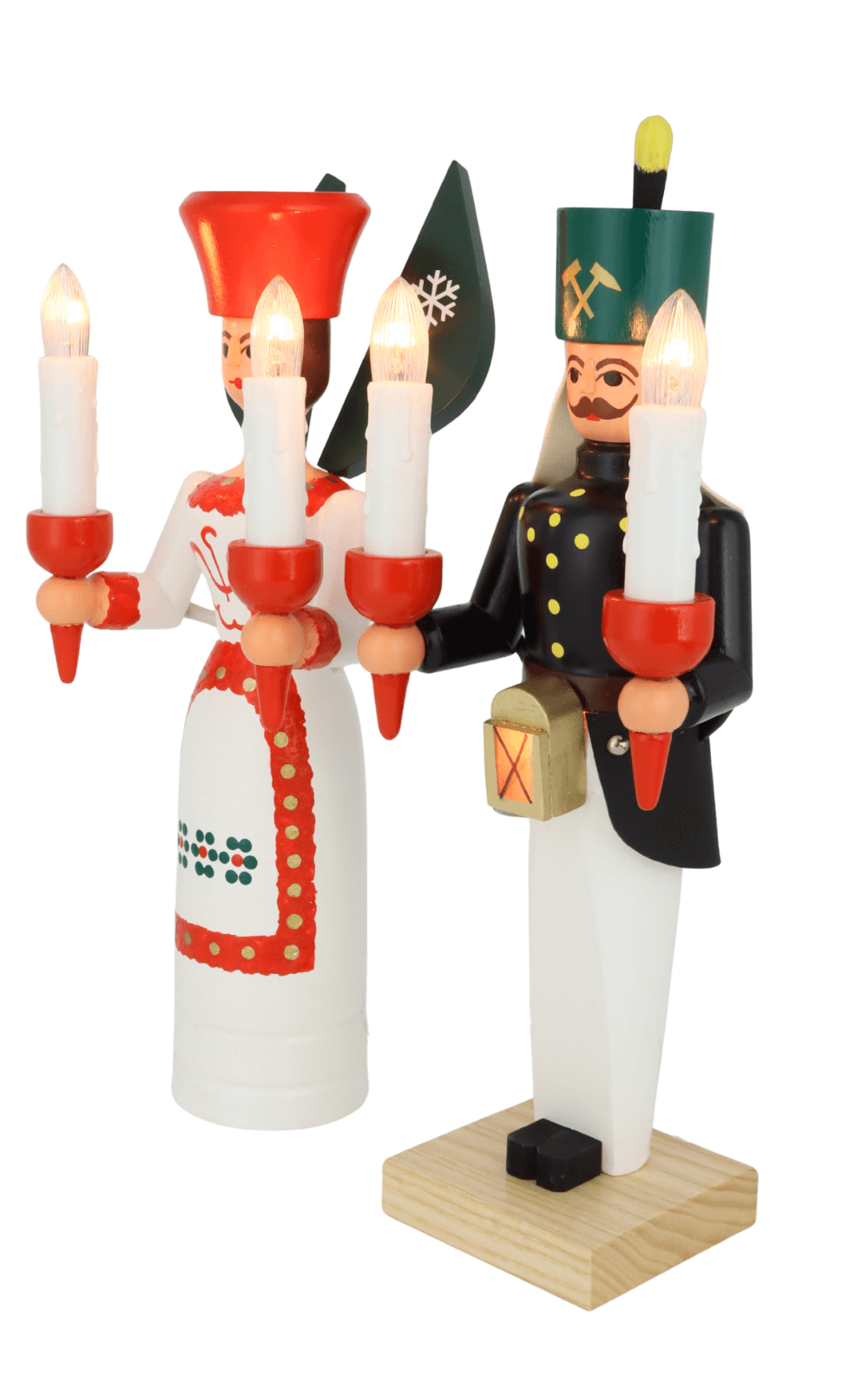 Angel and miner, 26 cm, colored, electrically illuminated by SEIFFEN.COM