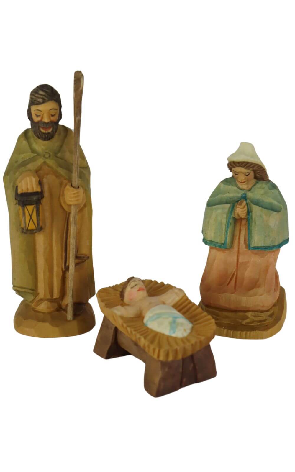 Holy Family, 3-parts, colored, carved, 12 cm by Schnitzkunst aus dem Erzgebirge_1