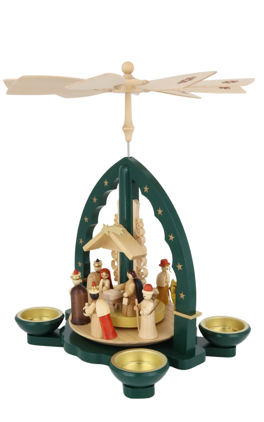 Christmas pyramid depicting the birth of Christ for tea lights and candles, green, 28 cm by Richard Glässer_2