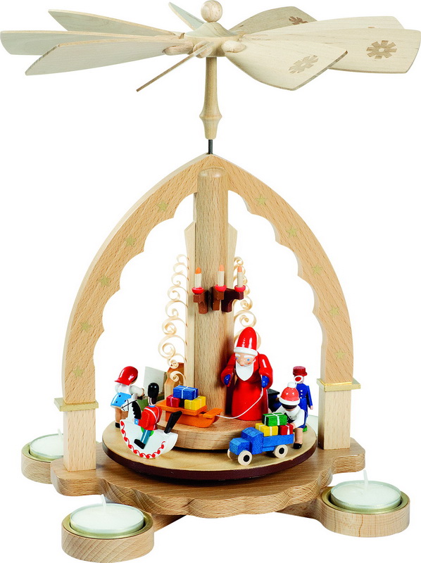 Christmas pyramid "Bescherung", natural with colored decoration by Richard Glässer_1