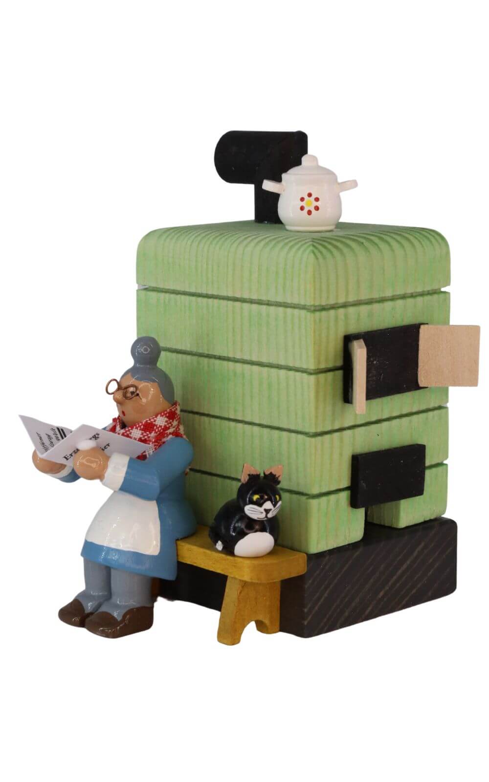 Smoking man Grandma at the tiled stove, 10 cm by Richard Glässer