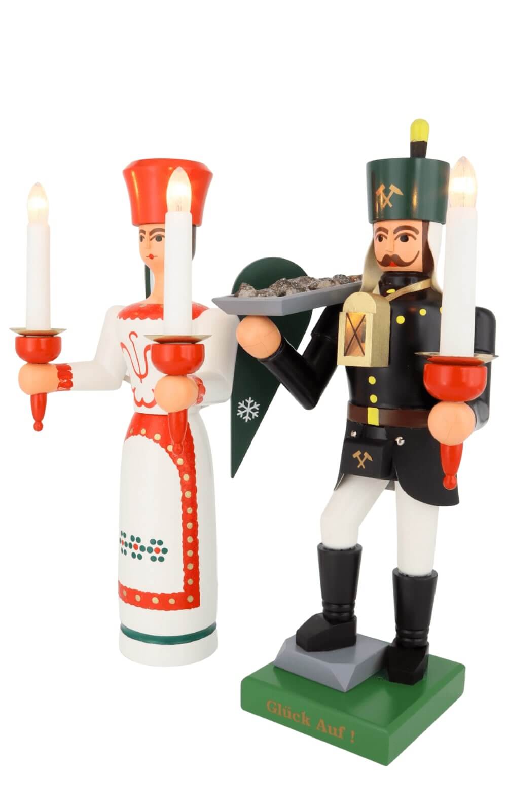Angel and miner, 34 cm / 13,4 inch with ore bowl and lamp, electrically illuminated by SEIFFEN.COM_4