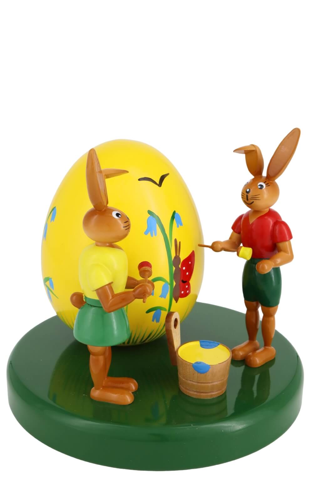 Easter bunny pair with large yellow egg, 13 cm by Holzkunst Gahlenz_1