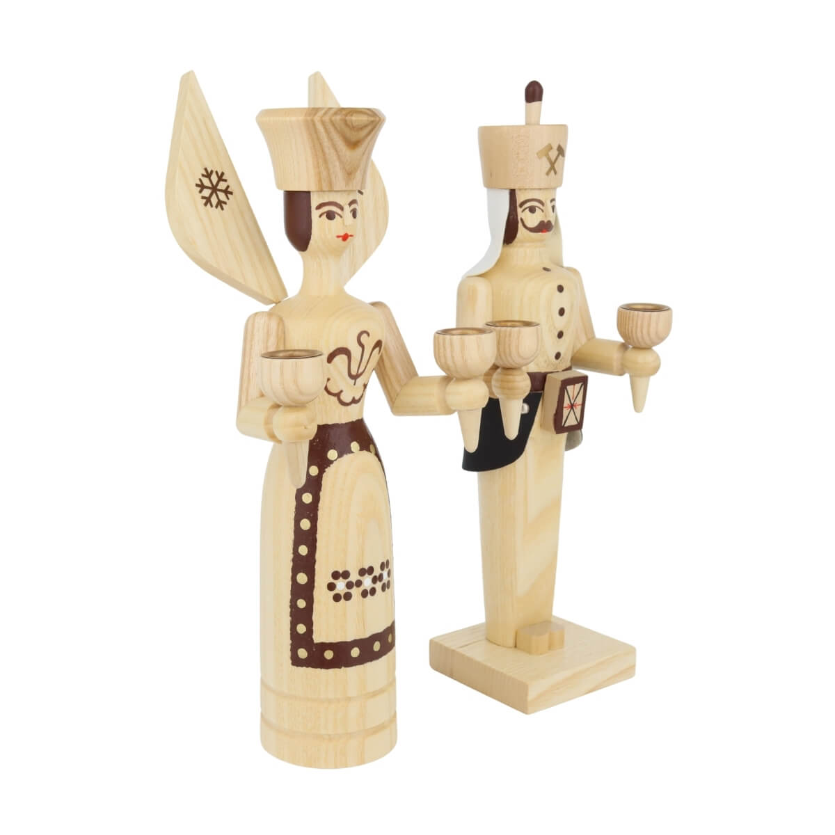 Angel and miner for wax candles, 26 cm, natural by SEIFFEN.COM