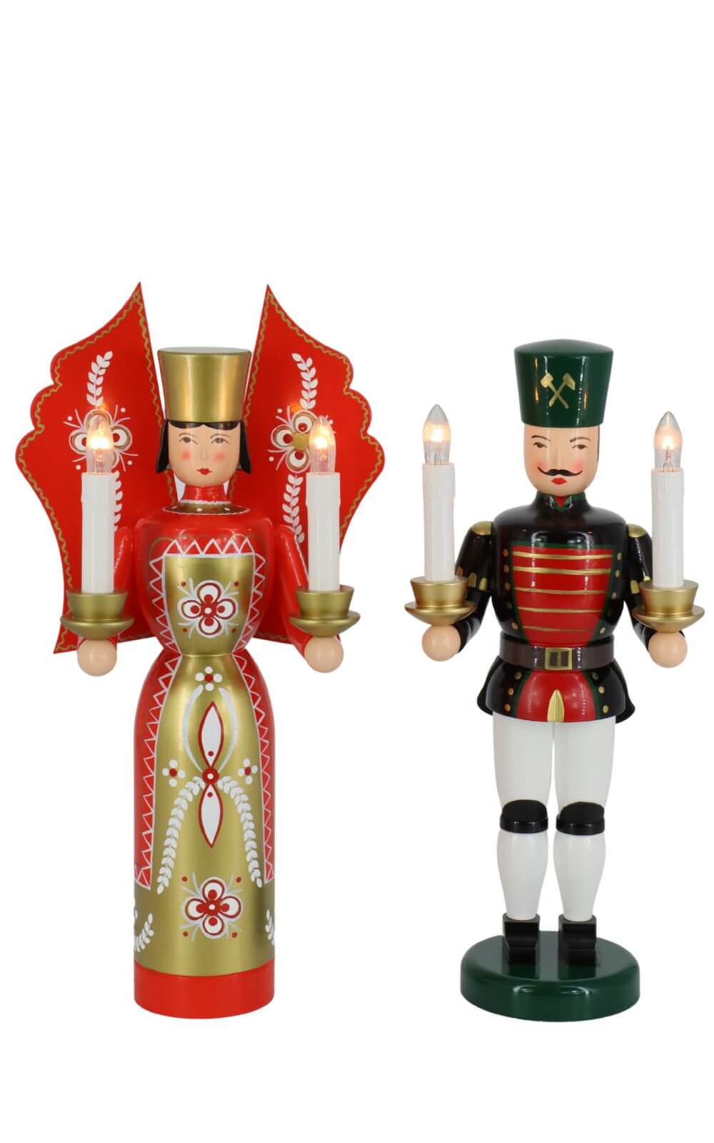 Angel and miner red - gold, 36 cm, electrically illuminated by Holzkunst Gahlenz_1