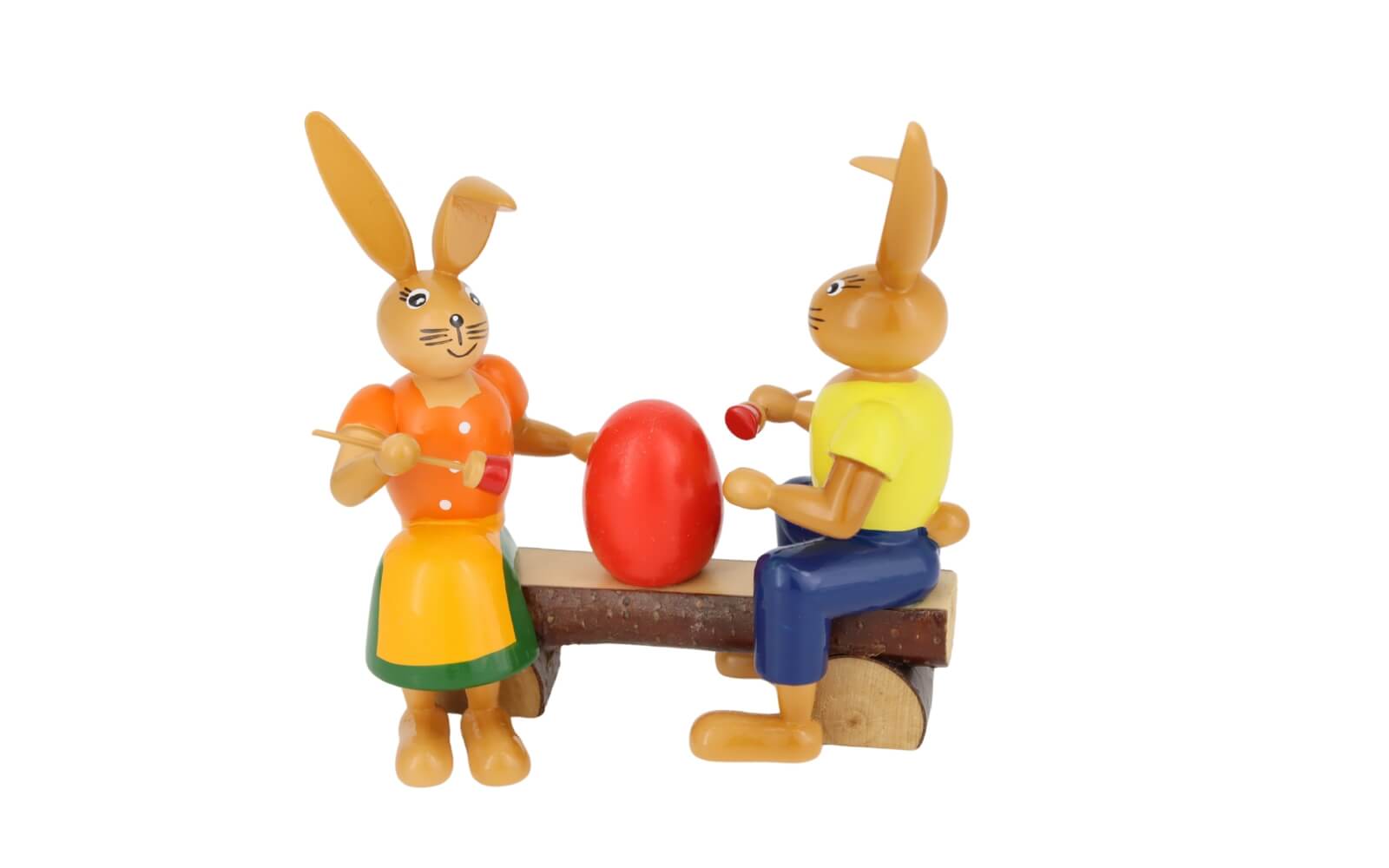 Easter bunny pair painter on bench, 10 cm by Holzkunst Gahlenz