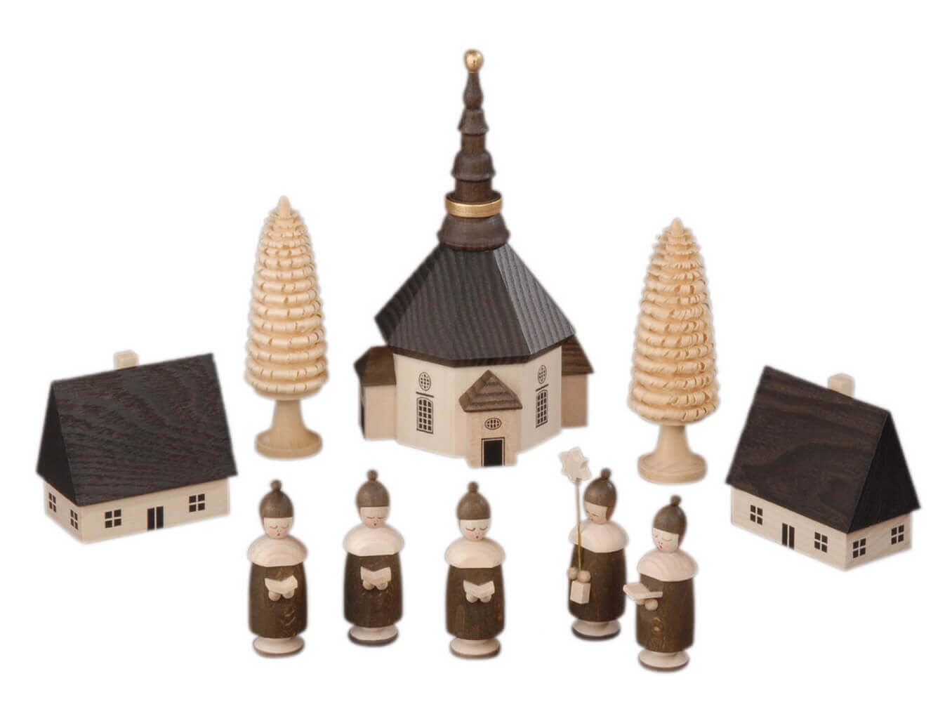 Seiffen village and Kurrende with cap, 10-piece by Albin Preißler