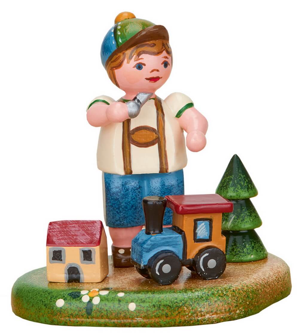 little boy with his first wooden train by Hubrig Volkskunst