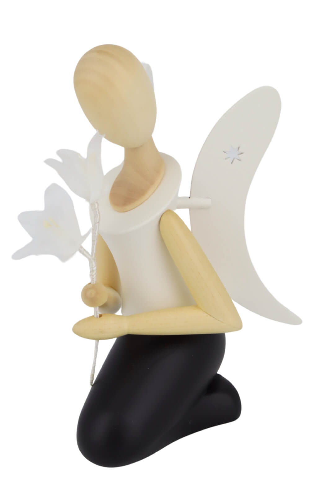 Angel - Sternkopf with bell flower, kneeling, 25 cm by Holzkunst Gahlenz_2