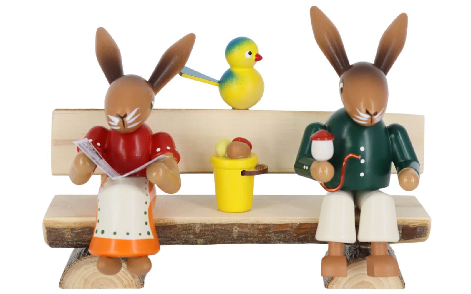 Osterhasen auf einer Bank, farbig, 13 cm von SEIFFEN.COM_1