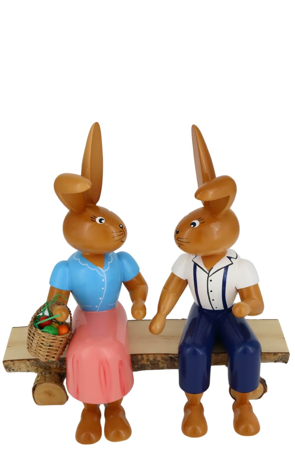 Easter bunny couple on bench, 21 cm by Holzkunst Gahlenz