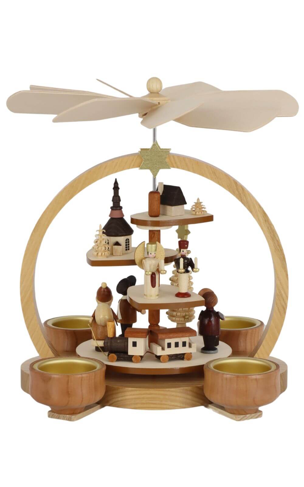 Christmas pyramid with Seiffen motif for tea lights, 22 cm, natural by Knuth Neuber_3