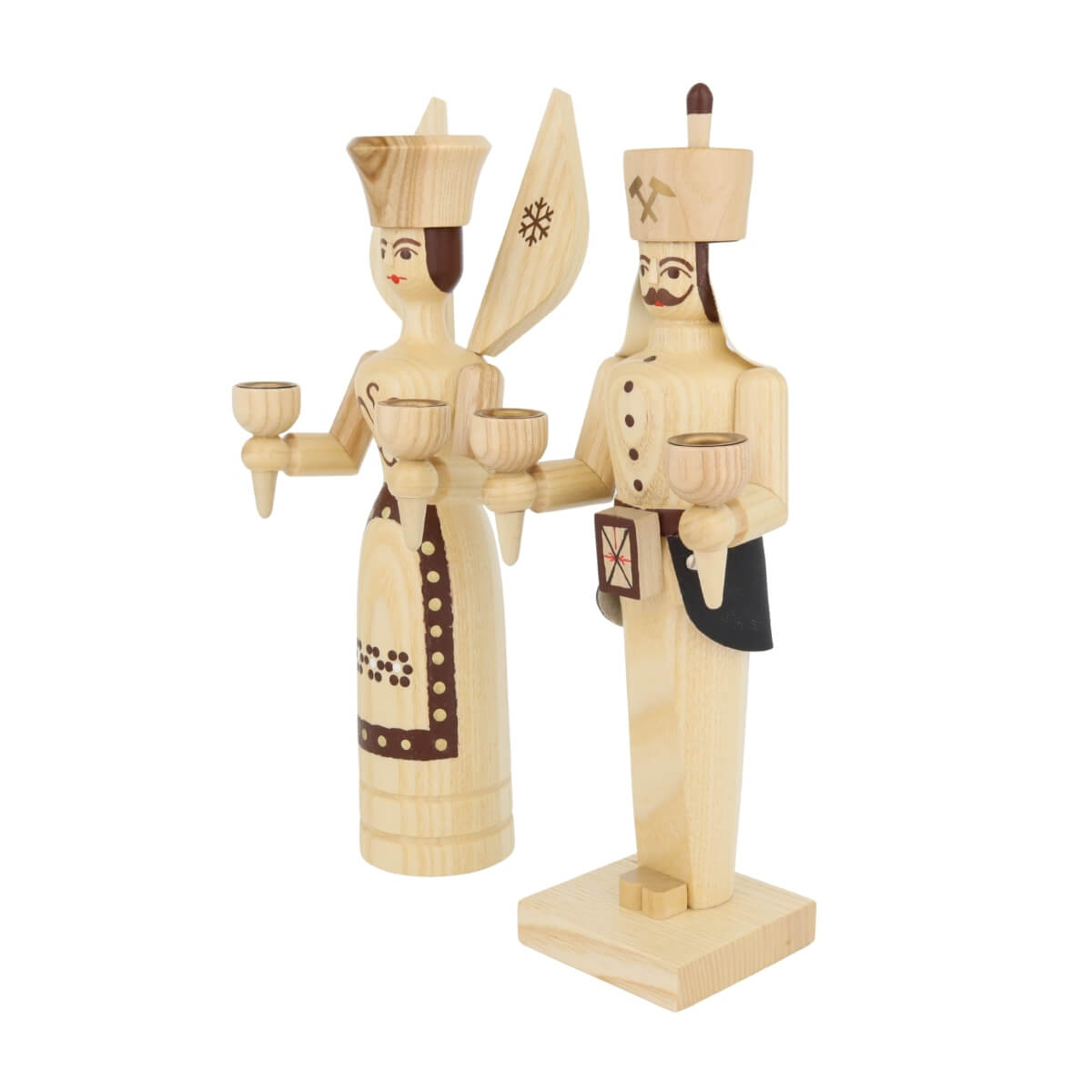 Angel and miner for wax candles, 26 cm, natural by SEIFFEN.COM