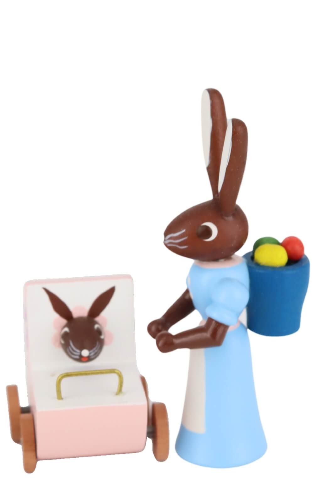 Easter bunny mother with pink baby carriage, 6 cm, colored by Stephan Kaden_2