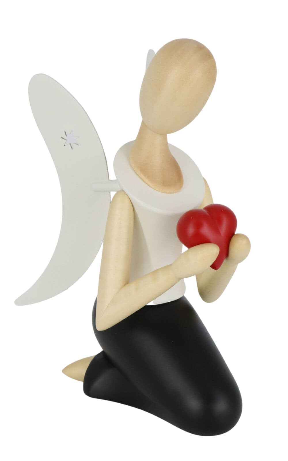 Angel - Sternkopf with heart, kneeling, 13 cm by Holzkunst Gahlenz