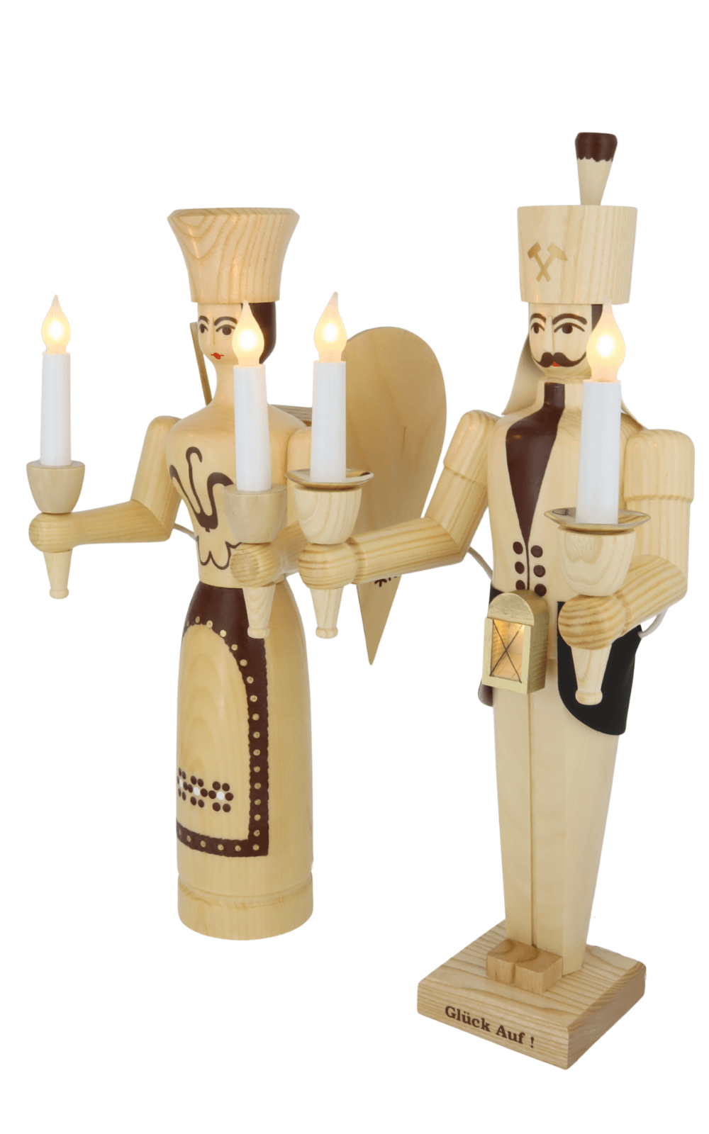 Angel and miner, 50 cm, natural, electrically illuminated by SEIFFEN.COM