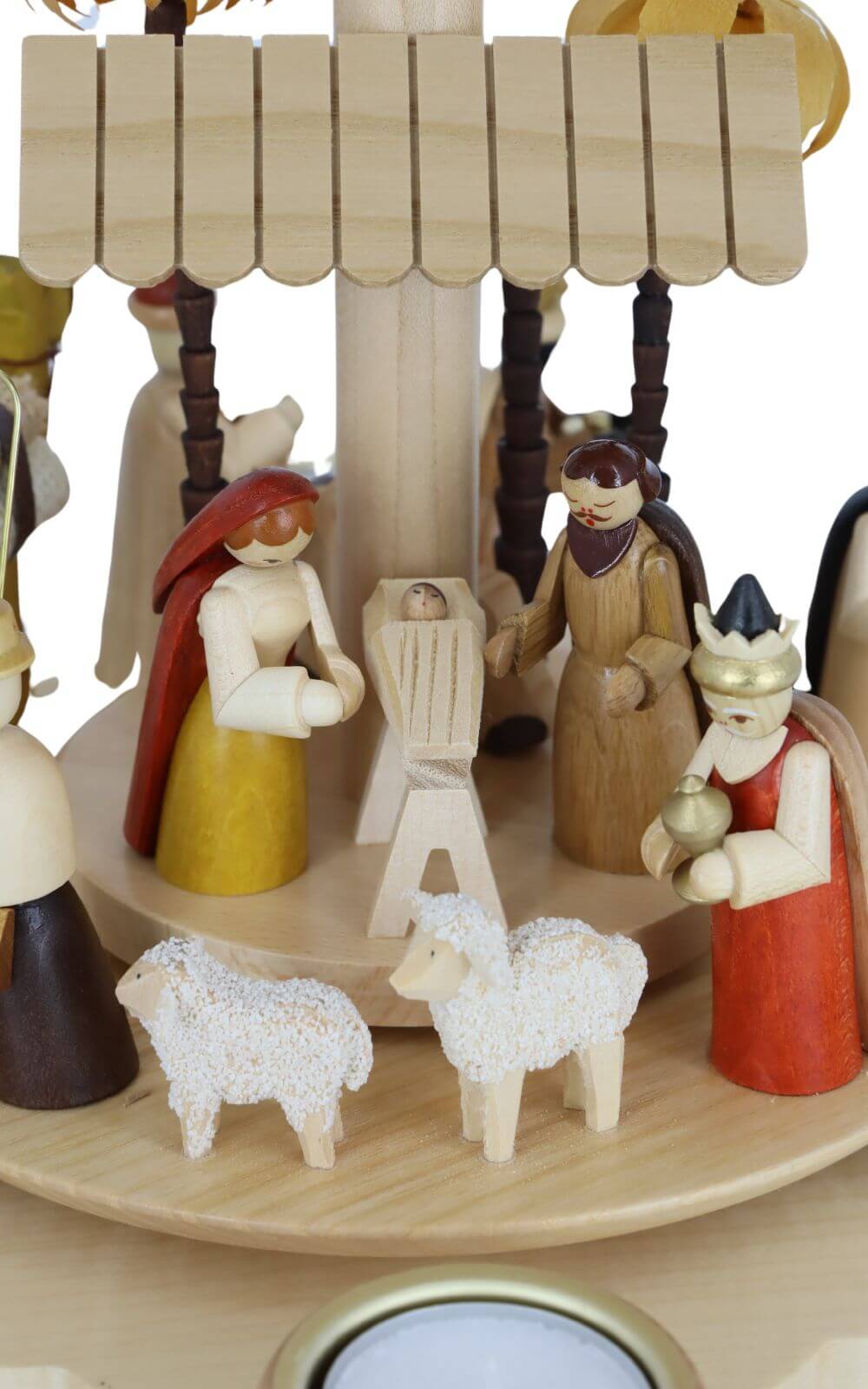 Christmas pyramid for tea lights, Nativity, 40 cm, natural by Richard Glässer_3