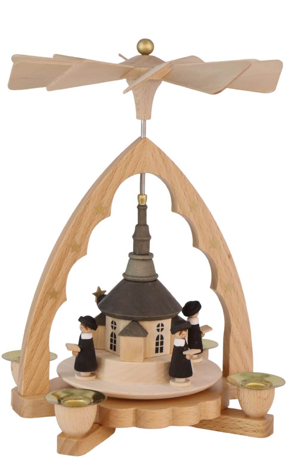 Christmas pyramid with Seiffen church, 19 cm, natural by Richard Glässer_2