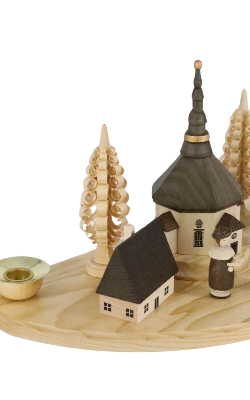 Candle holder with Seiffen village and currende, natural, 30 cm by Albin Preißler_4
