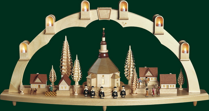 Candle arch Seiffen church with village, 80 cm by Richard Glässer