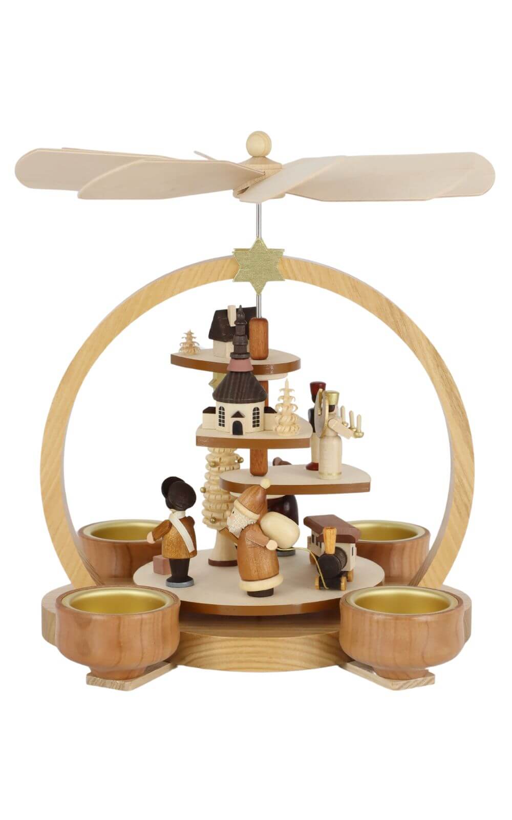 Christmas pyramid with Seiffen motif for tea lights, 22 cm, natural by Knuth Neuber_2