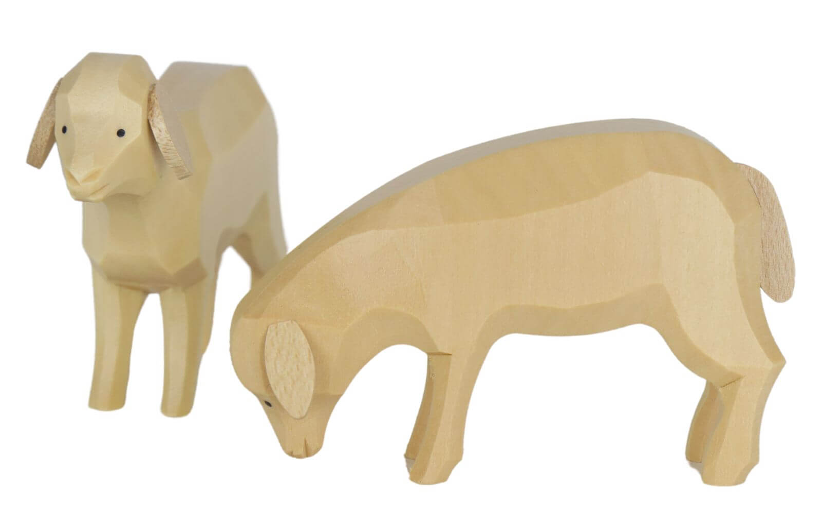 Miniature sheep, set of 2, hand-carved, 6 and 8 cm, natural by Müller Kleinkunst_2