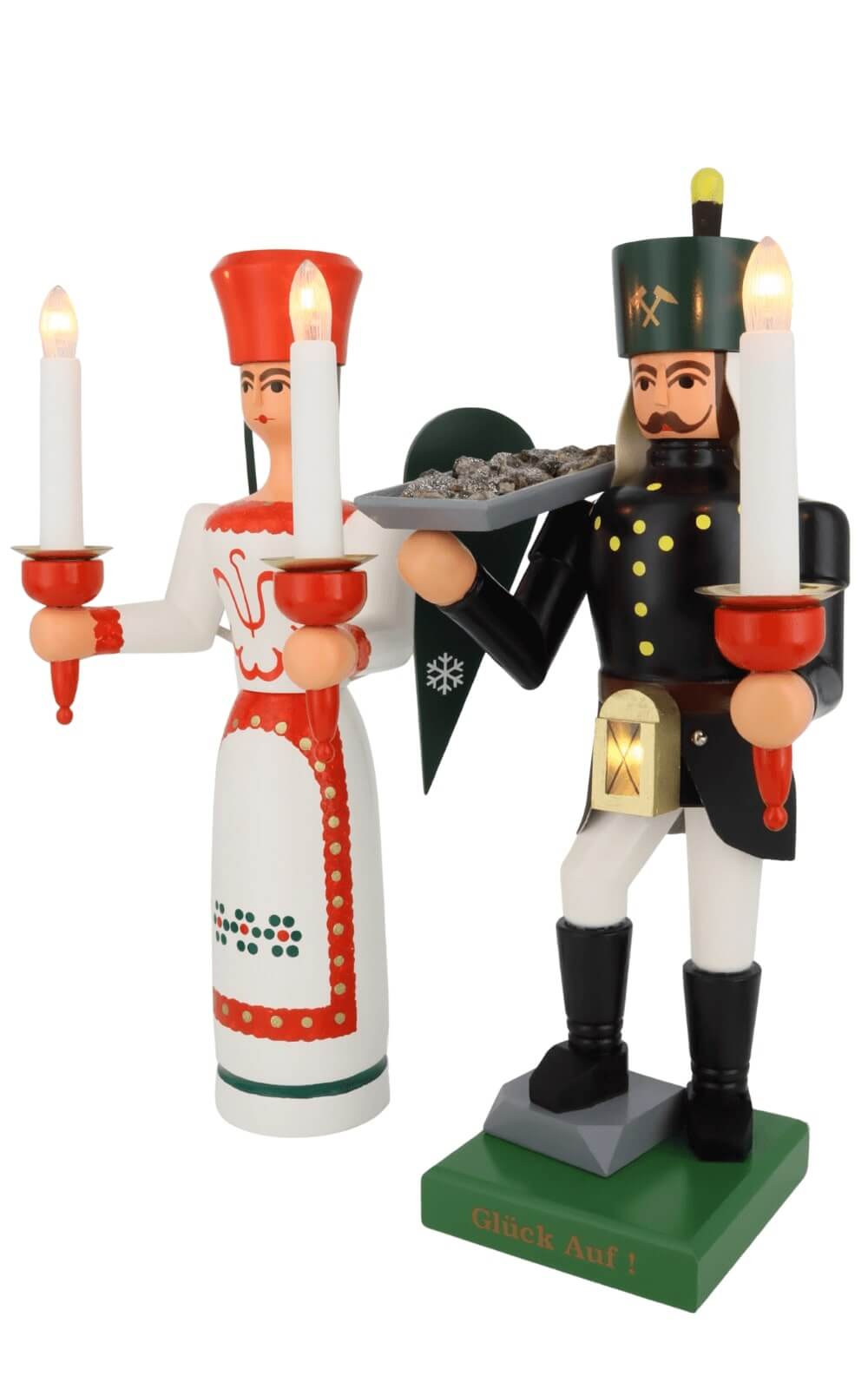 Angel and miner, 34 cm / 13,4 inch with ore bowl and belly lamp, electrically illuminated by SEIFFEN.COM_2