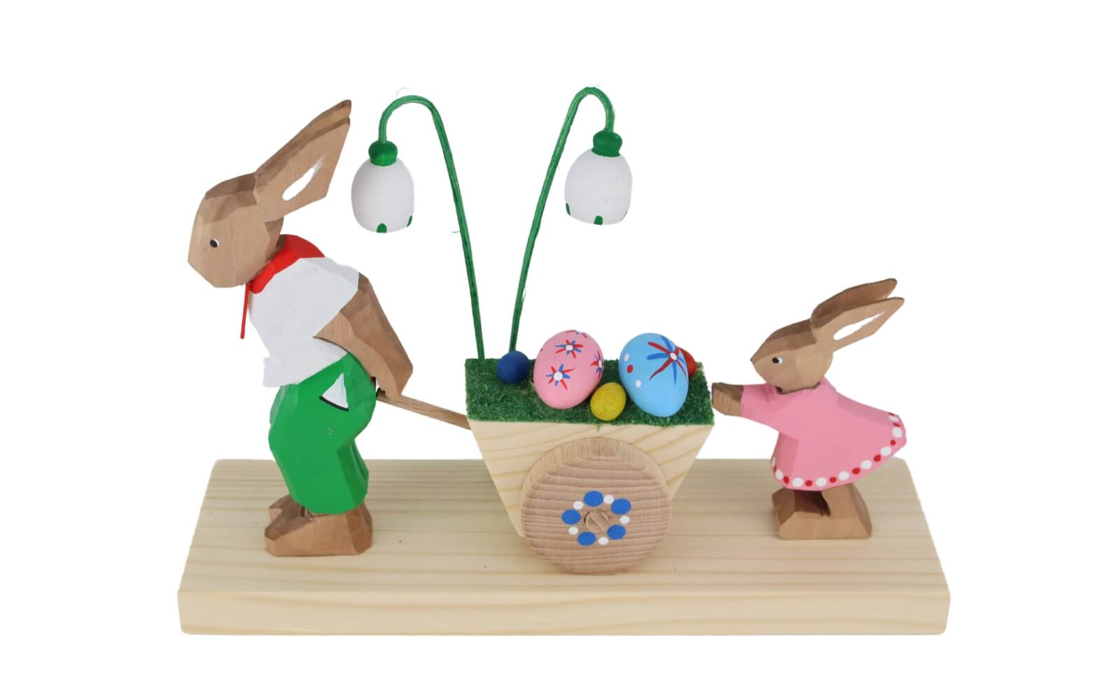 Easter bunny man with child and cart, carved by Bettina Franke_1