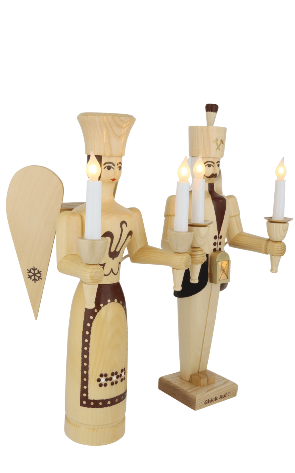Angel and miner, 50 cm, natural, electrically illuminated by SEIFFEN.COM
