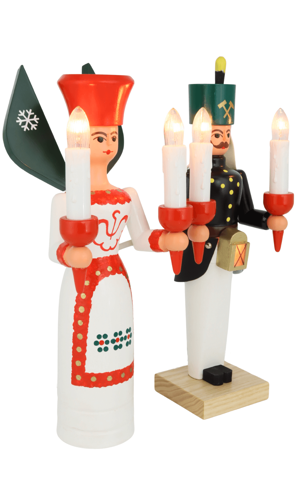Angel and miner, 26 cm, colored, electrically illuminated by SEIFFEN.COM