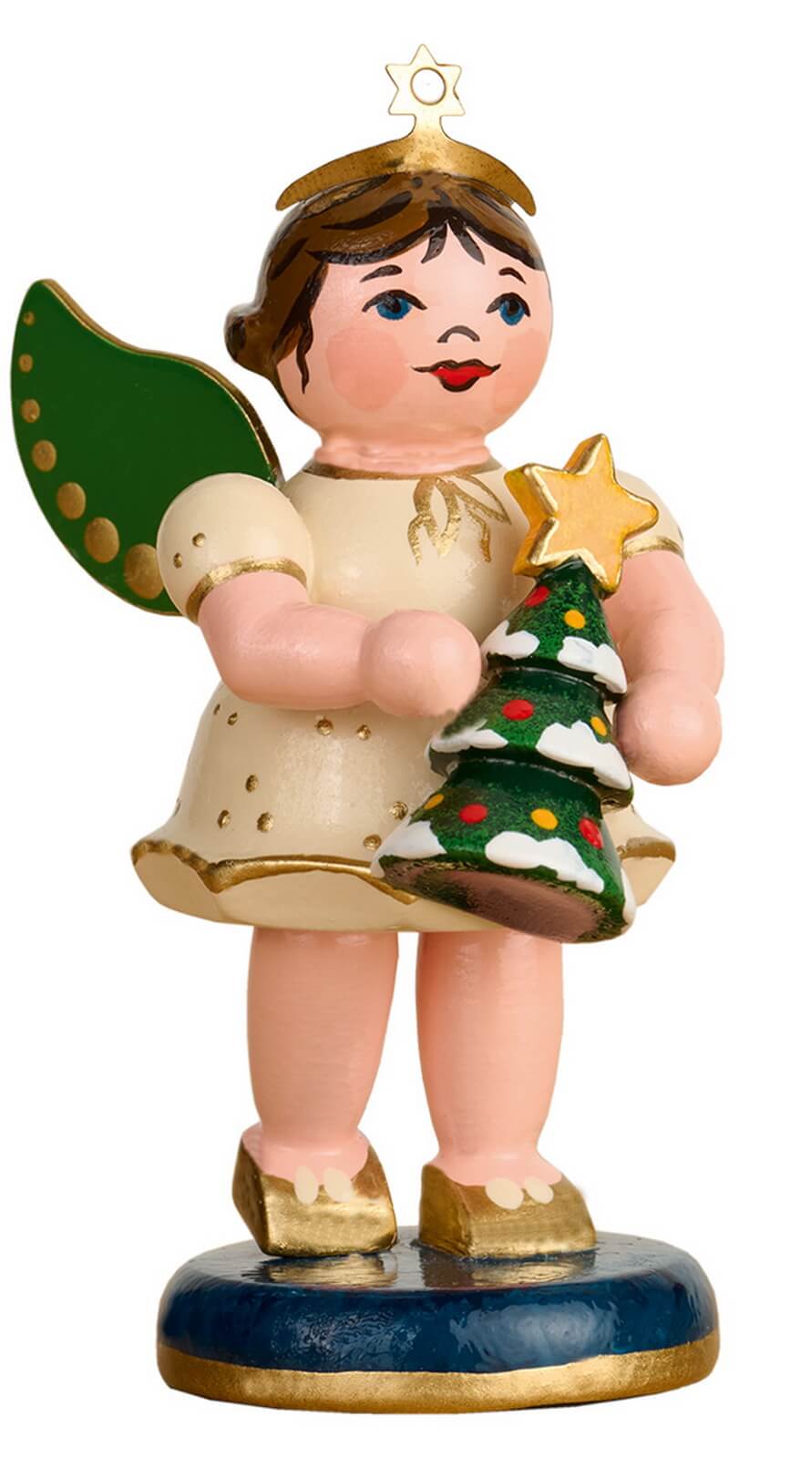 Miniature Christmas angel with fir tree, 6 cm by Hubrig Volkskunst