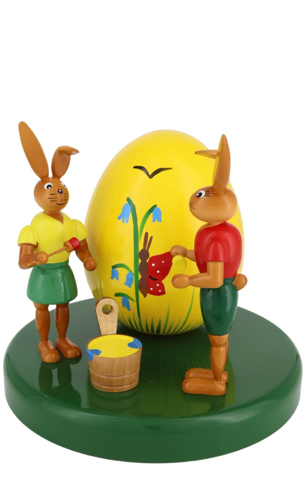 Easter bunny pair with large yellow egg, 13 cm by Holzkunst Gahlenz_2