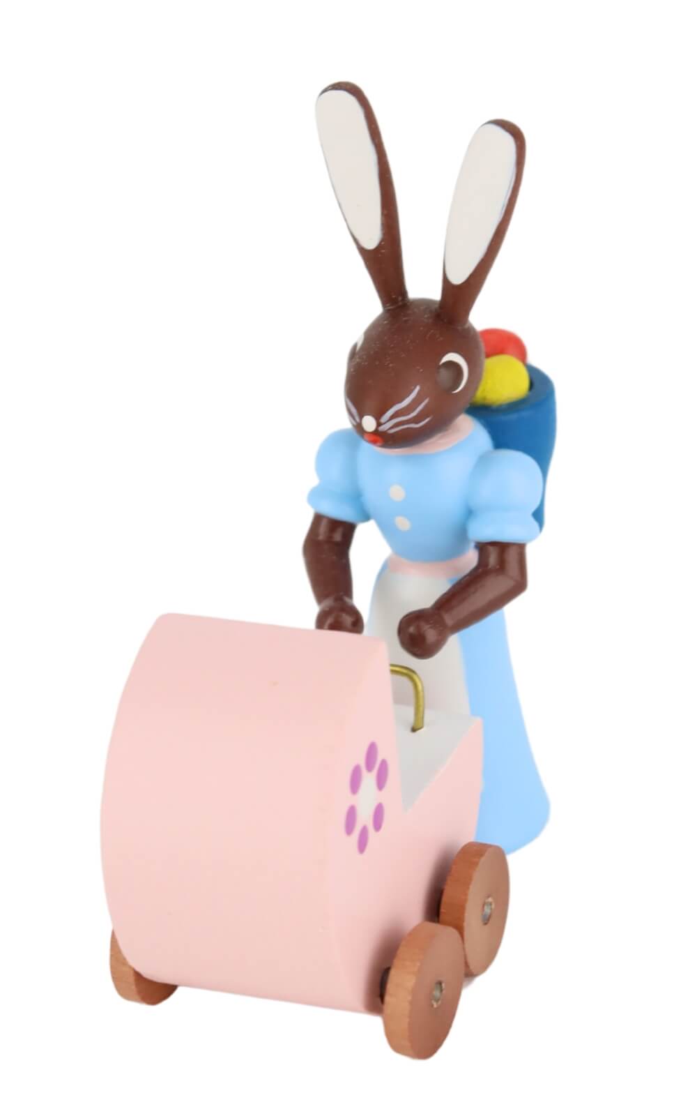 Easter bunny mother with pink baby carriage, 6 cm, colored by Stephan Kaden_3