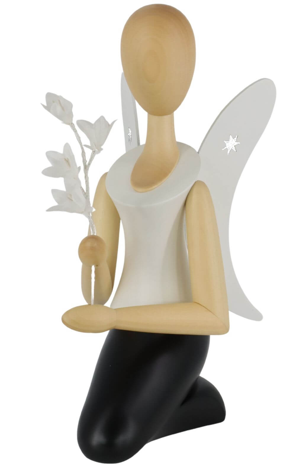 Angel - Sternkopf with bell flower, kneeling, 13 cm by Holzkunst Gahlenz_3